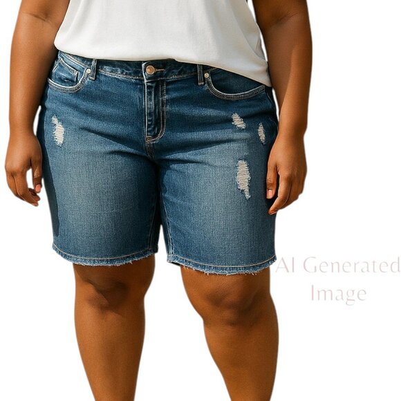 Lane Bryant Womens  Embellish Pocket Distressed Denim Jeans Shorts Plus Size 20 - Picture 1 of 11